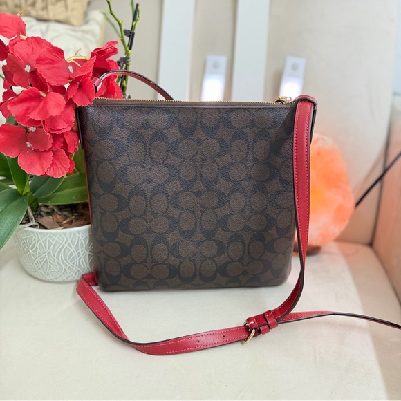 🌼 COACH 🌺 Rowan File Bag Signature Brown and Red Crossbody leather strap - Picture 10 of 16